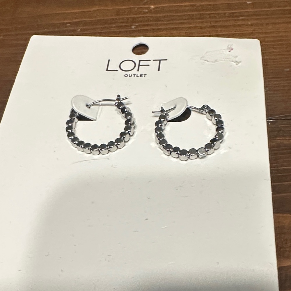 LOFT Silver Beaded Mini Hoop Earrings
